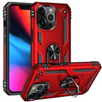 Newface iPhone 14 Pro Max Kılıf Sofya Yüzüklü Silikon Kapak - Kırmızı