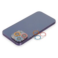 Newface iPhone 13 Pro Max Renkli Kamera Lens Koruma Cam - Pembe-Mavi