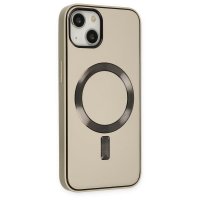 Newface iPhone 14 Kılıf Coco Deri Magneticsafe Silikon - Krem