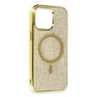 Newface iPhone 14 Kılıf Diamond Magsafe Kapak - Gold