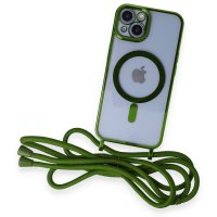 Newface iPhone 14 Kılıf Divo Lazer Askılı Magsafe Kapak - Koyu Yeşil