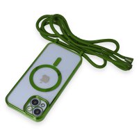 Newface iPhone 14 Kılıf Divo Lazer Askılı Magsafe Kapak - Koyu Yeşil