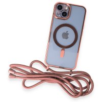 Newface iPhone 14 Kılıf Divo Lazer Askılı Magsafe Kapak - Pembe