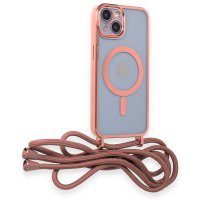 Newface iPhone 14 Kılıf Divo Lazer Askılı Magsafe Kapak - Pembe