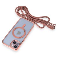 Newface iPhone 14 Kılıf Divo Lazer Askılı Magsafe Kapak - Pembe