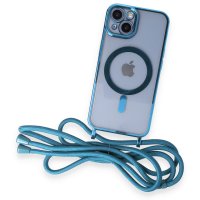 Newface iPhone 14 Kılıf Divo Lazer Askılı Magsafe Kapak - Sierra Blue