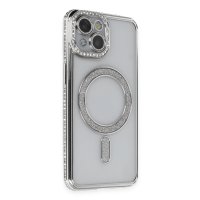Newface iPhone 14 Kılıf Joke Simli Magneticsafe Kılıf - Gümüş