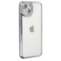 Newface iPhone 14 Kılıf Joke Taşlı Silikon - Gümüş