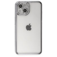Newface iPhone 14 Kılıf Joke Taşlı Silikon - Gümüş