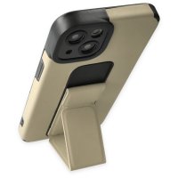 Newface iPhone 14 Kılıf Mega Standlı Silikon - Gold