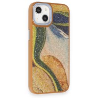 Newface iPhone 14 Kılıf Moda Simli Kapak - Kahverengi