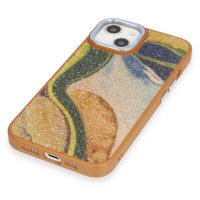Newface iPhone 14 Kılıf Moda Simli Kapak - Kahverengi