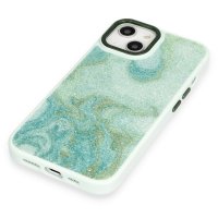 Newface iPhone 14 Kılıf Moda Simli Kapak - Yeşil