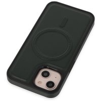 Newface iPhone 14 Kılıf Ozzi Magsafe Deri Kapak - Koyu Yeşil