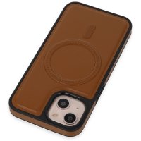 Newface iPhone 14 Kılıf Ozzi Magsafe Deri Kapak - Taba