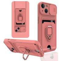 Newface iPhone 14 Kılıf Zuma Kartvizitli Yüzüklü Silikon - Pembe