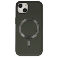 Newface iPhone 14 Plus Kılıf Coco Deri Magneticsafe Silikon - Haki Yeşil