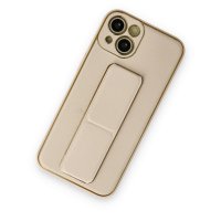 Newface iPhone 14 Plus Kılıf Coco Deri Standlı Kapak - Gold