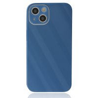 Newface iPhone 14 Plus Kılıf Glass Kapak - Mavi