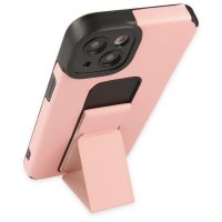 Newface iPhone 14 Plus Kılıf Mega Standlı Silikon - Pudra