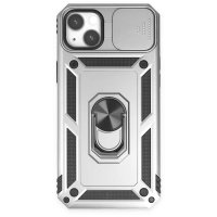 Newface iPhone 14 Plus Kılıf Pars Lens Yüzüklü Silikon - Gümüş