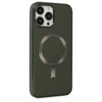 Newface iPhone 14 Pro Kılıf Coco Deri Magneticsafe Silikon - Haki Yeşil