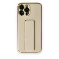 Newface iPhone 14 Pro Kılıf Coco Deri Standlı Kapak - Gold