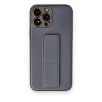 Newface iPhone 14 Pro Kılıf Coco Deri Standlı Kapak - Gri