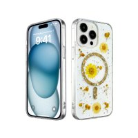 Newface iPhone 14 Pro Kılıf Daisy Simli Magsafe Kapak - Gold