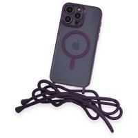 Newface iPhone 14 Pro Kılıf Divo Lazer Askılı Magsafe Kapak - Derin Mor