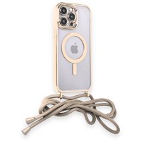 Newface iPhone 14 Pro Kılıf Divo Lazer Askılı Magsafe Kapak - Gold