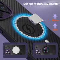 Newface iPhone 14 Pro Kılıf Harbon Magneticsafe Karbon Kapak - Siyah