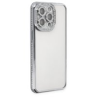 Newface iPhone 14 Pro Kılıf Joke Taşlı Silikon - Gümüş