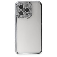 Newface iPhone 14 Pro Kılıf Joke Taşlı Silikon - Gümüş