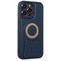 Newface iPhone 14 Pro Kılıf Merkür Magneticsafe Standlı Kapak - Lacivert