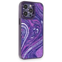 Newface iPhone 14 Pro Kılıf Moda Simli Kapak - Derin Mor