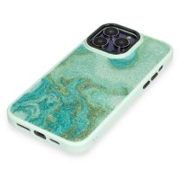 Newface iPhone 14 Pro Kılıf Moda Simli Kapak - Yeşil
