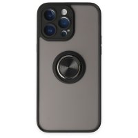 Newface iPhone 14 Pro Kılıf Montreal Yüzüklü Silikon Kapak - Siyah