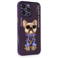 Newface iPhone 14 Pro Kılıf Nimmy Glass Desenli Kapak - Derin Mor