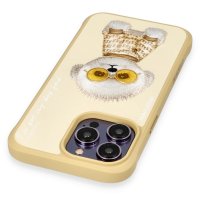 Newface iPhone 14 Pro Kılıf Nimmy Glass Desenli Kapak - Gold