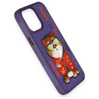 Newface iPhone 14 Pro Kılıf Nimmy Glass Desenli Kapak - Mavi