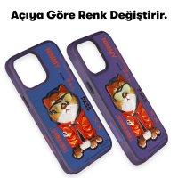 Newface iPhone 14 Pro Kılıf Nimmy Glass Desenli Kapak - Mavi