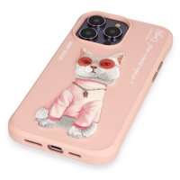 Newface iPhone 14 Pro Kılıf Nimmy Glass Desenli Kapak - Pembe
