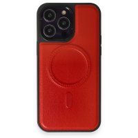 Newface iPhone 14 Pro Kılıf Ozzi Magsafe Deri Kapak - Kırmızı