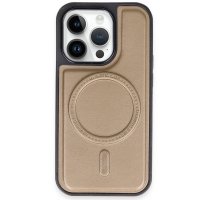 Newface iPhone 14 Pro Kılıf Ozzi Magsafe Deri Kapak - Natural Grey