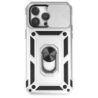 Newface iPhone 14 Pro Kılıf Pars Lens Yüzüklü Silikon - Gümüş