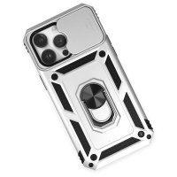 Newface iPhone 14 Pro Kılıf Pars Lens Yüzüklü Silikon - Gümüş