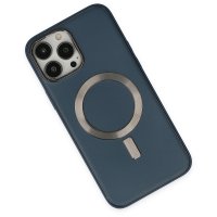 Newface iPhone 14 Pro Max Kılıf Coco Deri Magneticsafe Silikon - Lacivert