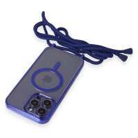 Newface iPhone 14 Pro Max Kılıf Divo Lazer Askılı Magsafe Kapak - Mavi