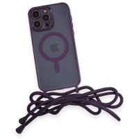 Newface iPhone 14 Pro Max Kılıf Divo Lazer Askılı Magsafe Kapak - Derin Mor